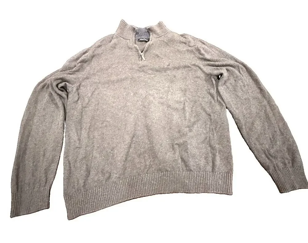 Nautica Mens Large Gray Quarter Zip Pullover Sweater Mock Neck Casual L